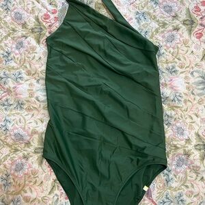 SUMMERSALT Olive Green Sidestroke One-Shoulder Swimsuit